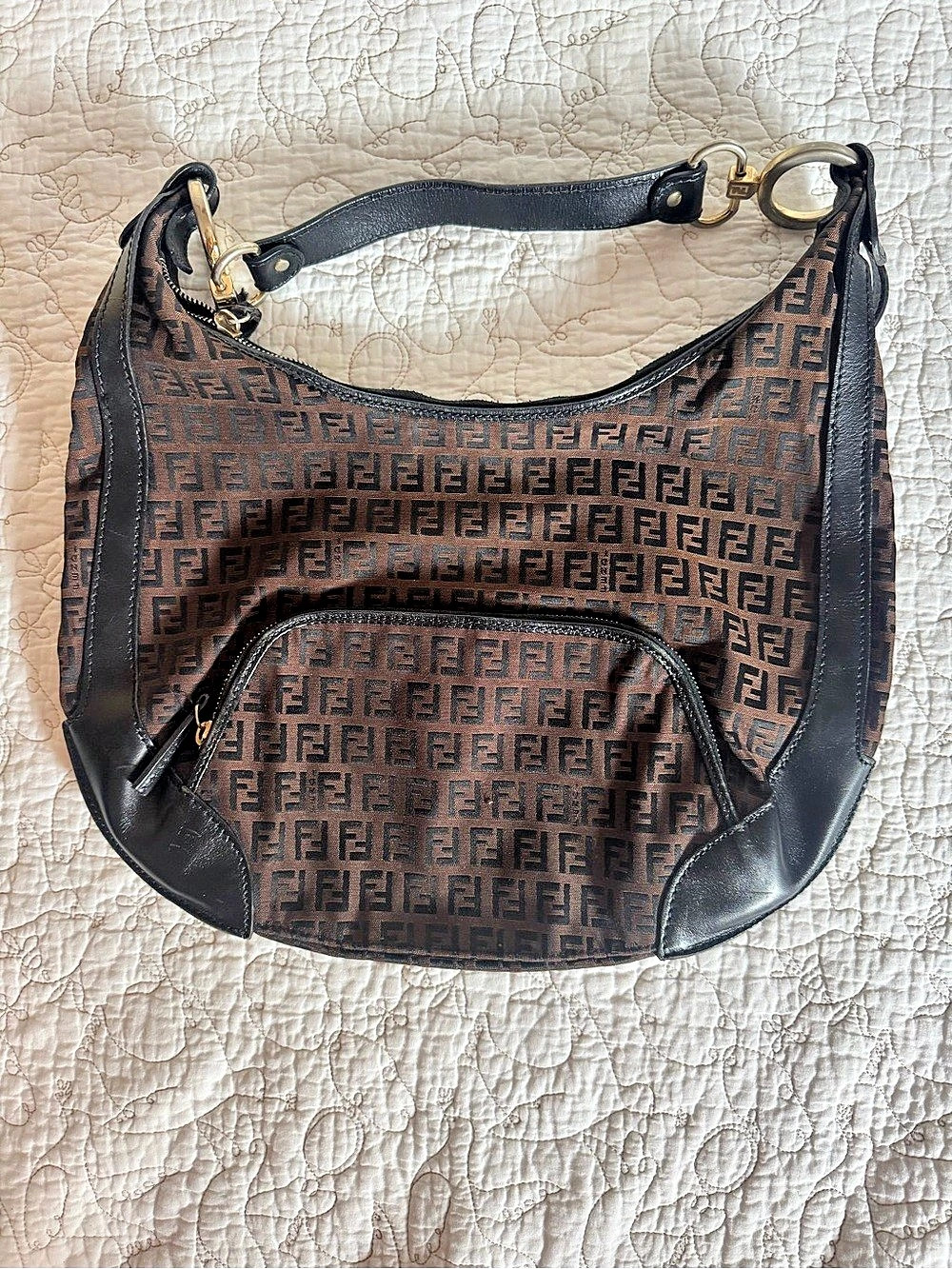 Fendi Zucca Canvas Hobo Bag Brown & Black